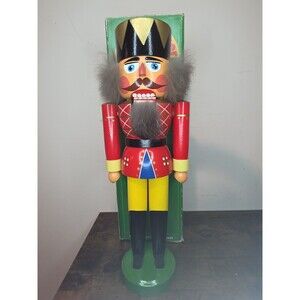 VTG Original Erzgebirge KING NUTCRACKER Wood Christmas 13” Tall In Original Box